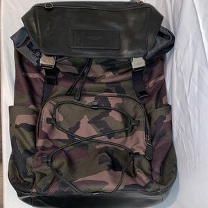 COACH Backpack, Mens, Green camouflage with black leather. Great condition